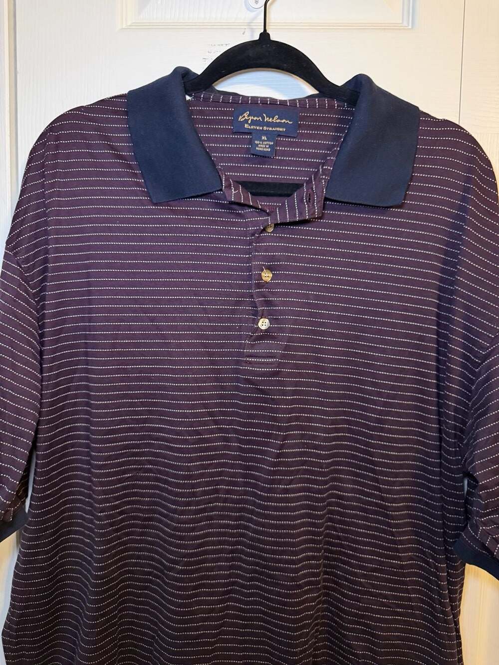 Byron Nelson Eleven Straight Polo Shirt Size XL Purple Striped Cotton